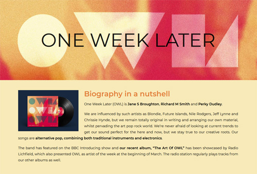 Site web du groupe One Week Later conçu par Yorleen Design